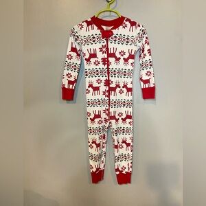 Hanna Andersson Dear Deer Red & White Reindeer Print One-Piece Pajamas 3T
